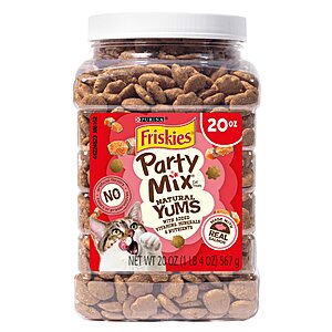 $6.44 S&S Friskies Purina Party Mix Natural YUMS Real Salmon, Tuna or Catnip Cat Treats, 20 oz