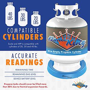 Flame King Smart Wireless Propane Tank Scale - Bluetooth Gas Gauge with App Connectivity for BBQ and Grills Monitors Multiple Propane Cylinders - 20/30/40 lb Tanks - $19.99