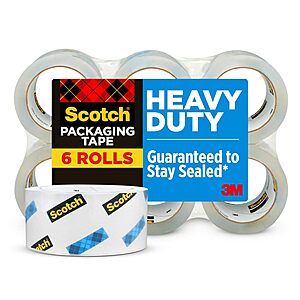 ($16.98 S&S) Scotch Heavy Duty Shipping Packing Tape, Clear, Shipping and Packaging Supplies, 1.88 in. x 54.6 yd., 6 Tape Rolls