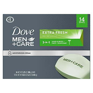 $11.48 ($.82/ea) Dove Men+Care Body and Face Bar Soap, Extra Fresh, 3.75 oz., 14 ct.