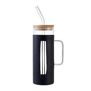 22-Ounce Mainstays Glass Tumbler w/ Silicone Sleeve, Bamboo Lid & Glass Straw (Black or Blue) $4.75 + Free Shipping w/ Walmart+ or on $35+