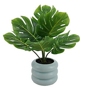 Mainstays 13.5'' Indoor Artificial Monstera Plant w/ Blue Bubble Vase $7.64 & More + Free S&H w/ Walmart+ or on $35+