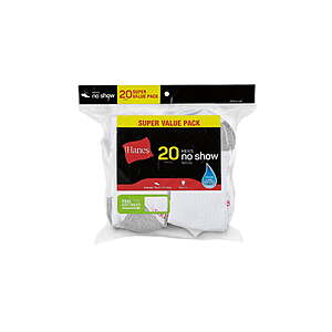 20-Pack Hanes Men's No Show Socks (White or Black) $9.25 + Free Shipping w/ Walmart+ or on $35+