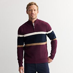 Men's Sonoma Goods For Life Chest Stripe Quarter-Zip Sweater (Burgundy Stripe) $7.49 + Free Shipping on $49+