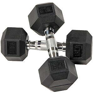 15-Lbs Pair BalanceFrom Rubber Encased Hex Dumbbells $22.95 + Free Shipping w/ Walmart+ or $35+