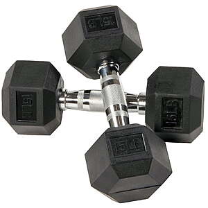 15-Lbs Pair BalanceFrom Rubber Encased Hex Dumbbells $22.95 + Free Shipping w/ Walmart+ or $35+