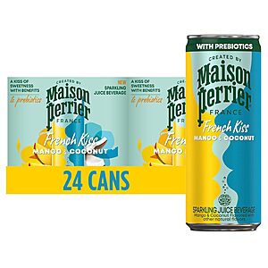 Maison Perrier French Kiss Sweetened Sparkling Juice Beverage, Mango & Coconut Flavors With Real Fruit Juices, 24Pk