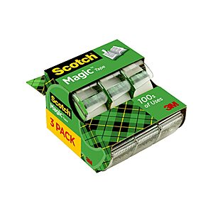 Scotch Magic Tape, 3 Dispensered Rolls, Numerous Applications, Invisible, Clear Tape Engineered for Repairing, 3/4 x 300 Inches