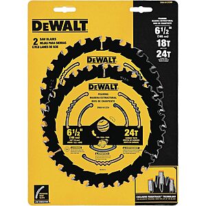DEWALT 6-1/2" 18T & 24T Circular Saw Blade Wood Cutting Combo Pack $18.14 + Free Shipping w/ Prime or on $35+