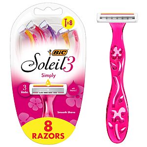8-Pack BIC Soleil 3 Simply Women's Disposable Razors w/ Aloe Vera Moisture Strip $5.51 w/ S&S + Free Shipping w/ Prime or on $35+