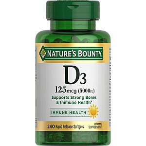 240-Count Nature's Bounty Vitamin D3 5000 IU Softgels $8.71 w/ S&S + Free Shipping w/ Prime or on $35+