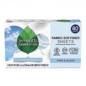 80-Count Seventh Generation Free & Clear Dryer Sheets $3.87 w/ S&S + Free Shipping w/ Prime or on $35+