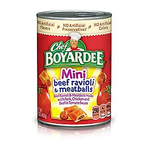 15-Ounce Chef Boyardee Mini Beef Ravioli & Meatballs $0.75 w/ S&S & More + Free Shipping w/ Prime or on $35+