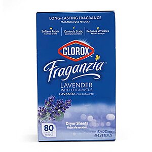 80-Count Clorox Fraganzia Dryer Sheets (Lavender Eucalyptus or Ocean) $2.19 w/ S&S + Free Shipping w/ Prime or on $35+