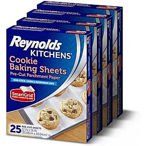 4-Pack 25-Count Reynolds Kitchens Parchment Baking Sheets (12" x 16", 100 Total) $11.07 w/ S&S + Free Shipping w/ Prime or on $35+