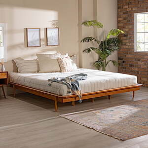 Walker Edison Mid Century Modern Wood Platform King Bed, Caramel, $99.99, FS, Walmart