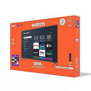 onn 65" Class 4K UHD Roku Smart Television, $238, free shipping/pickup, Walmart