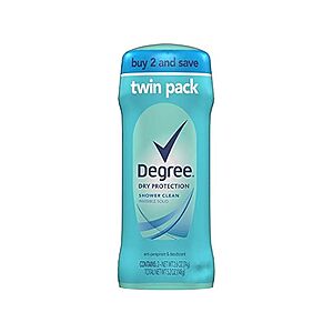 2 pack, Degree Antiperspirant Deodorant 24 Hour Dry Protection Shower Clean Deodorant for Women 2.6 oz, $3.99, FS Prime, Woot!