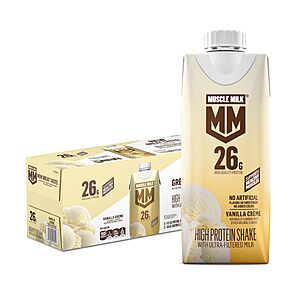 Muscle Milk High Protein Shake, Vanilla Creme, 11 fl oz Cartons (12 Pack) Ultra Filtered Milk, 26g High Quality Protein Shake, 3g Sugar, 160 Calories, No Artificial Flavors, No Artificial Sweeteners, No Added Colors
