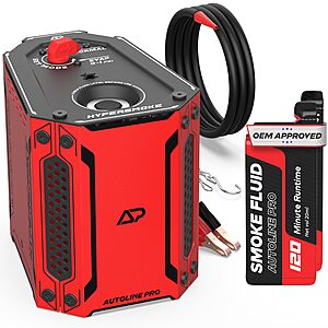 AutoLine Pro HyperSmoke&trade; Automotive Smoke Machine EVAP Vacuum Leak Tester &ndash; Adjustable Pressure &ndash; OEM Approved Smoke Fluid &ndash; Built-in Air Compressor Motor - $49.99, Amazon