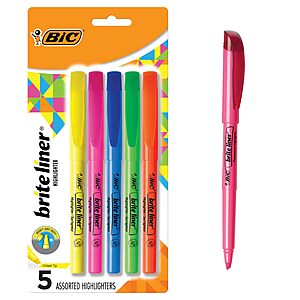 BIC Brite Liner Highlighters, Chisel Tip, 5-Count Pack, Assorted Colors, $1.87, 2 pack, $3.74, Amazon