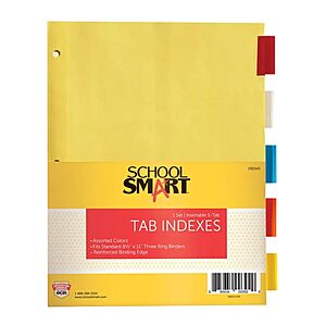 School Smart Index Tabs w/ 3 Hold Punch and 5 Assorted Color Tabs $0.89 + Free Shipping w/ Prime or on orders over $35