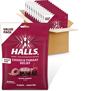 12-Pack 70-Count Halls Throat Relief Black Cherry Sugar Free Cough Drops $16.43 w/ S&S + Free Shipping w/ Prime or on orders over $35