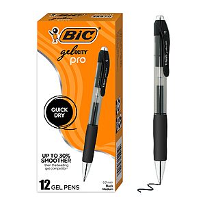 12-Count BIC Gelocity Pro Retractable Medium Point Gel Pens (Black Ink, 0.7mm) $8.55 w/ S&S + Free Shipping w/ Prime or on orders over $35
