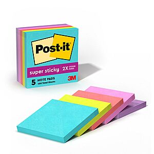 5-Pack 90-Sheet Post-it Super Sticky Notes (Supernova Neons, 3" x 3") $3.40 + Free Shipping w/ Prime or on orders over $35