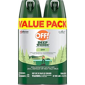 2-Pack 4-Oz OFF! Deep Woods Insect Repellent Dry Aerosol Spray (Non-Greasy) $5.62 w/ S&S + Free Shipping w/ Prime or on orders over $35