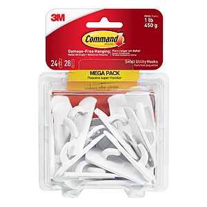24-Pack Command Small 1lb Utility Hooks (24 Hooks and 28 Strips) $5.60 + Free Shipping w/ Walmart+ or on $35+