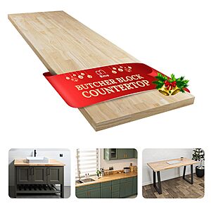 Bme Hevea Solid Wood Butcher Block Countertop, Unfinished Butcher Block Table Top for DIY Washer Dryer/Island/Kitchen Countertop, 48"L x 25"W x 1.5"Th