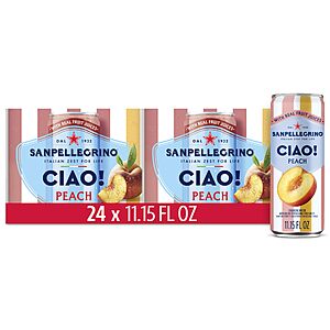 Sanpellegrino CIAO! Peach Sparkling Water, Low-Cal, 0g Added Sugar, 24-Pack
