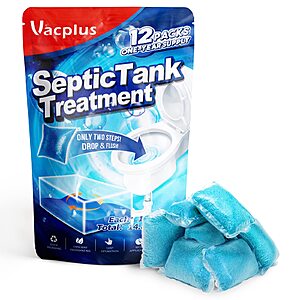 [Select Accounts] 12-Count Vacplus 2x Efficiency Septic Tank Dissolvable Treatment Packs $4.27 w/ S&S + Free Shipping w/ Prime or on $35+