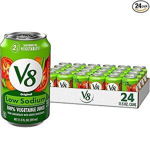 V8 Low Sodium Original 100% Vegetable Juice, 11.5 fl oz Can (24 Pack)