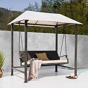 Grand Patio 3-Seat Patio Swing Chair, Outdoor Porch Swing with Canopy, Removable Cushion for Patio Garden Poolside, Beige $179.99