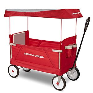 Radio Flyer 3-in-1 EZ Fold Wagon with Canopy, for Kids 1.5+, UV Shade, One-Hand Flat Fold, Seats 2 or Converts to Bench, DuraClean Fabric, Rubber Tires, 150 lb Capacity, Wagon for Kids or Cargo