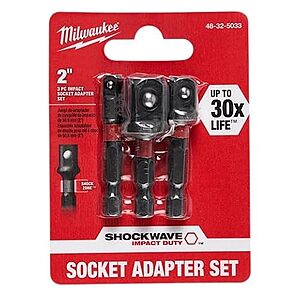 3-Piece 1/4 in. Milwaukee SHOCKWAVE Impact Duty Hex Shank Socket Adapter Set $8.21 + Free Shipping w/ Prime or on $35+