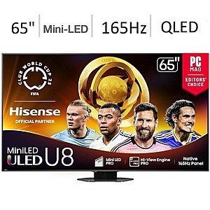 Hisense 65" U8QG Series 165Hz 4K Mini-LED QLED Smart TV (2025) @ Walmart $799.96