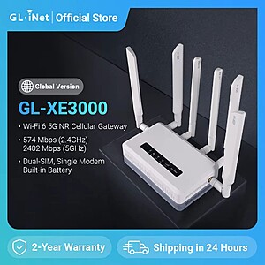 GL.iNet GL-XE3000 Wi-Fi 6 5G Router with Battery $323.20 + Free Shipping