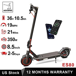 AOVOPRO ES80 350W Electric Scooter 19mph 21 Miles Range $116.10 + Free Shipping