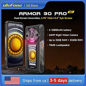 Ulefone Armor 30 Pro 5G 6.9" Dual-Screen Rugged Phone 12800mAh Battery 32GB+512GB 120Hz Android 14 $317.20 + Free Shipping
