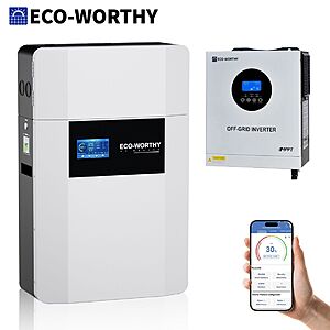 ECO-WORTHY 48V 100Ah Wall-Mount Battery + 5kW Off-Grid Inverter Combo $769.80 + Free Shipping