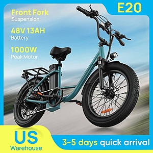 URLIFE E20 1000W 48V 13Ah 28MPH 20''X3" Fat Tire 7-Speed Electric Bike green $269.50 + Free Shipping