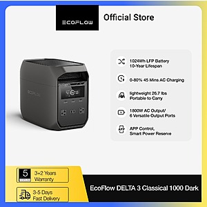 ECOFLOW DELTA 3 Portable Power Station, 1024Wh LiFePO4 Battery, 1800W AC Output $324 + Free Shipping