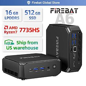 Firebat A6 Mini PC AMD R7 7735HS 16GB LPDDR5 512GB Win11 WIFI6 $297 + Free Shipping