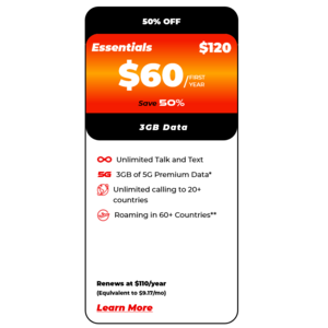 Red Pocket 1 Year Annual Essentials Plan Unlimited Talk/Text/3GB High Speed Month (w/256Kbps Softcap) Memorial Day Promo - $60.00
