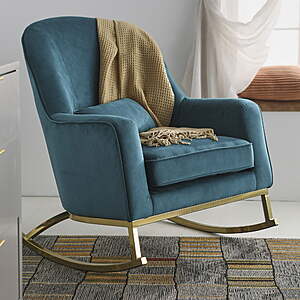 MoDRN Glam Velvet Rocking Chair w Lumbar Pillow (Teal/Satin Brass) $80 + Free Shipping
