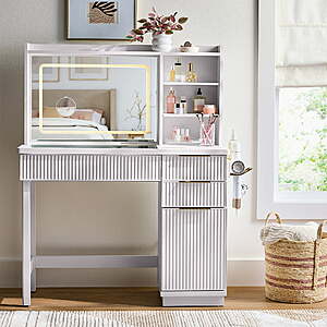 Better Homes & Gardens Lillian Vanity Desk w/ LED Lighted Mirror (White) $144.81 + Free Shipping