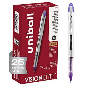 12-Pack Uni-Ball Vision Elite 0.8mm Bold Point Rollerball Pens (Violet) $14.71 ($1.23 Ea) w/ S&S + Free Shipping w/ Prime or on $35+